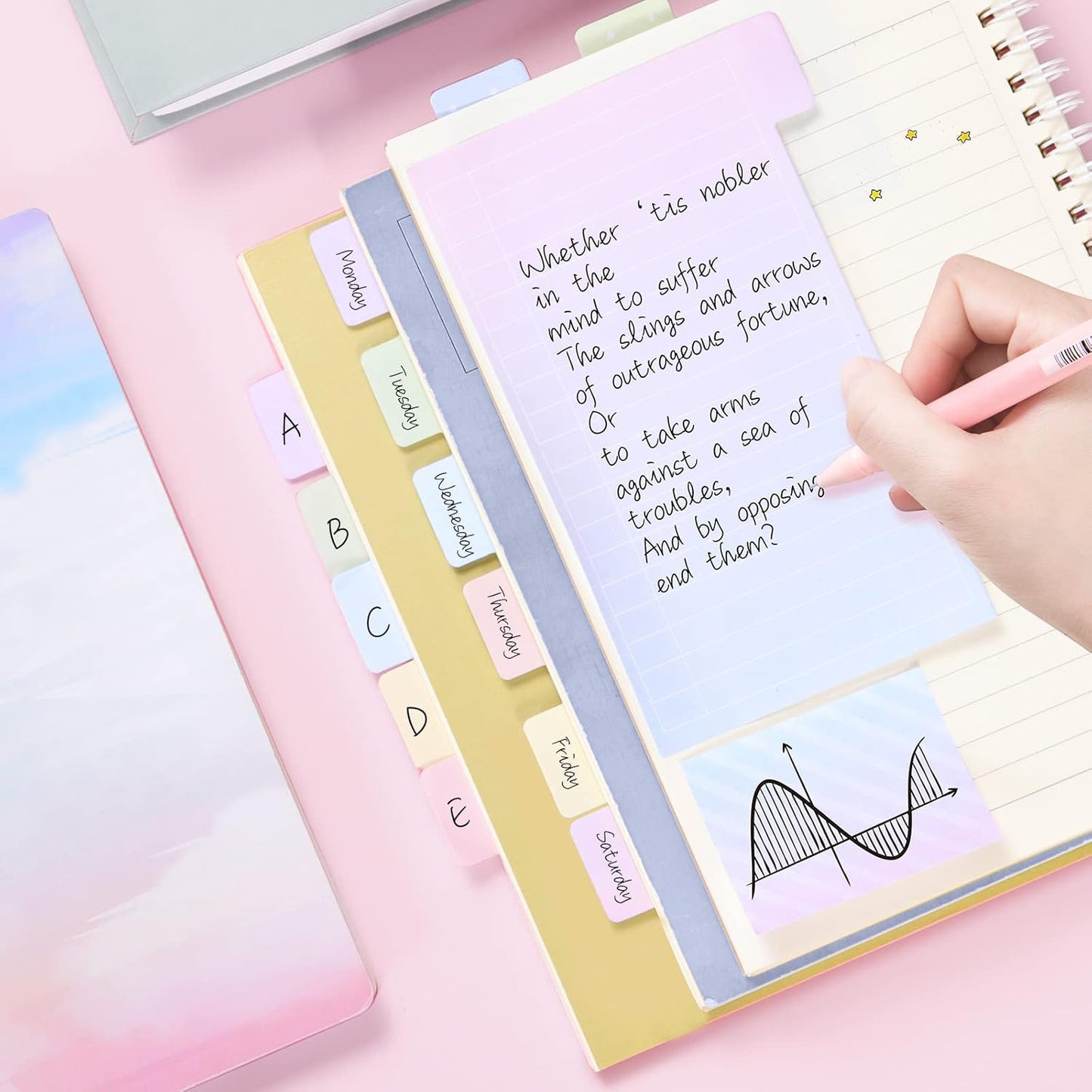 Hommie Sticky Notes Set Tabs 410 Pack Color Pads Divider Sticky Notes with Bookmark Index for School Supplies, 60 Ruled, 40 Per Dotted, 60 Per Rectangular, 6x25 Index Tabs