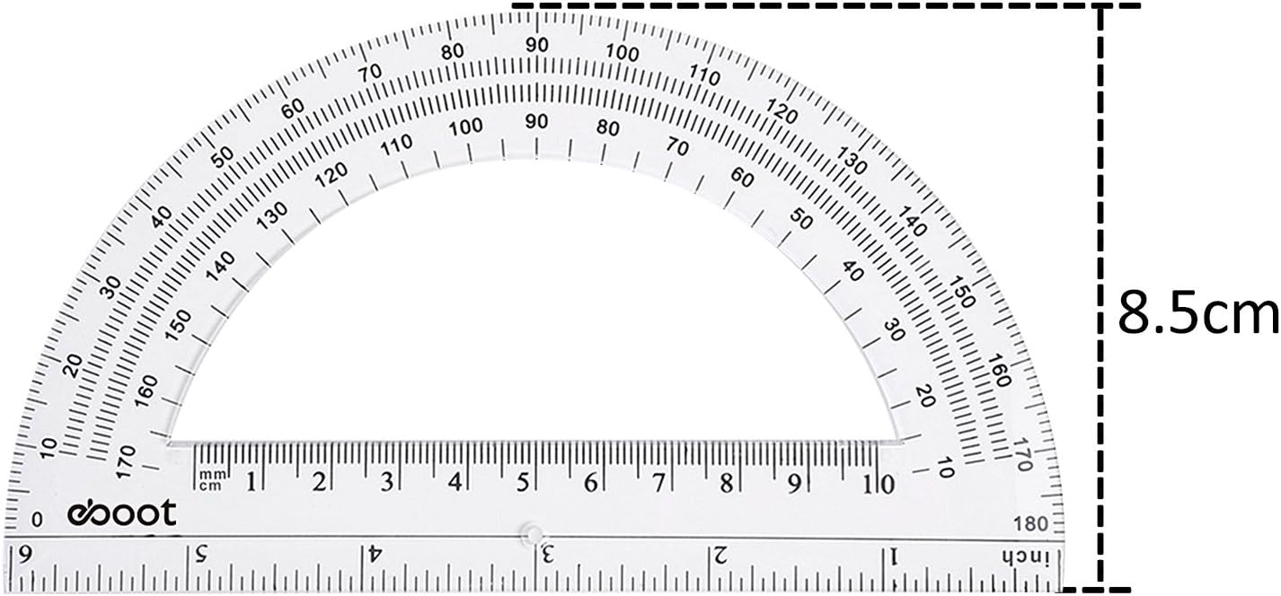 EBOOT 2 Pcs Plastic Protractor Clear 180 Degrees Transparent Protractor for Geometry, 4 Inch and 6 Inch