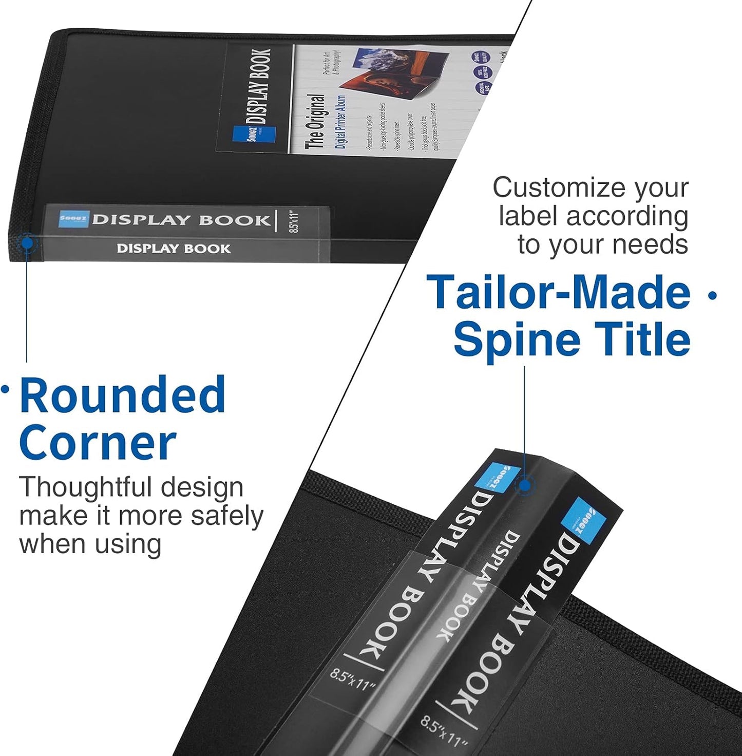 Sooez 30-Pocket Binder with Plastic Sleeves 8.5x11 (Black), Heavy Duty Art Portfolio Folder with Clear Sheet Protectors, Display 60 Pages, Presentation Book for Artwork, Document Organizer Binder