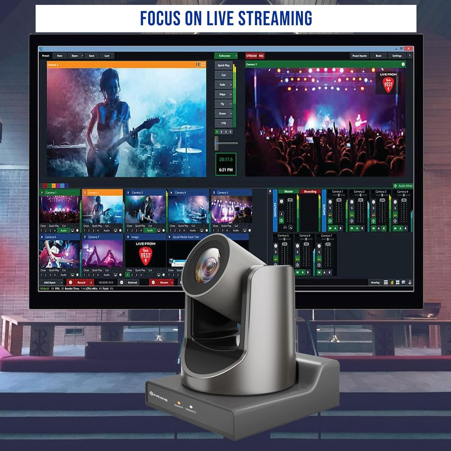 AVKANS NDI PTZ Camera - 30X Auto Tracking Live Streaming Cam with SDI/HDMI/IP Outputs for Church Worship School Sport Hospital Wedding(NDI HX2 and NDI HX3)