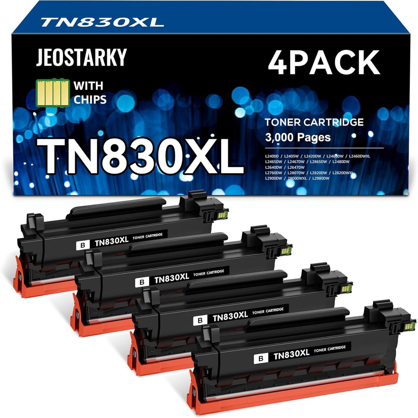 Compatible TN830XL TN830 Toner Replacement for Brother TN830XL TN830/XL/V Toner Work with HL-L2460DW HL-L2405W HL-L2400D HL-L2480DW MFC-L2820DW XL MFC-L2900DW DCP-L2640DW Printer (4 Black)