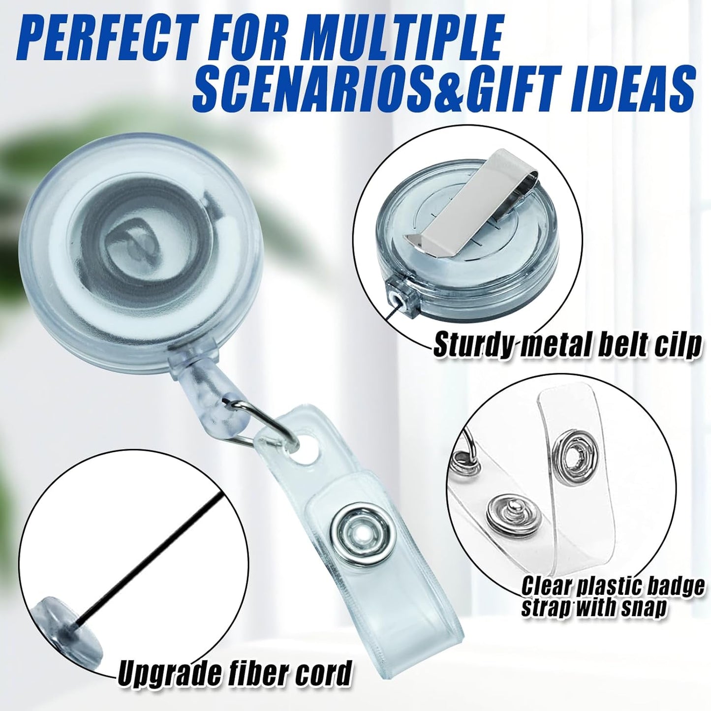 30 Pack Frosted Retractable Badge Reels with 24" Cord, ID Badge Holders Clips for Work, Office, Hospital, Events (Frosted Transparent)