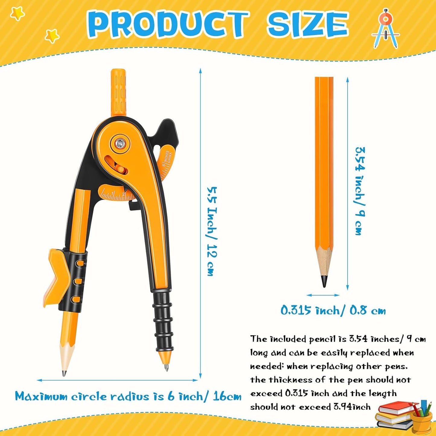 Zonon Student Math Geometry Compass Bulk 6 Inch Plastic Drawing Compass with Pencils Bright Color Precision Tool Back to School Supplies(48 Pcs)