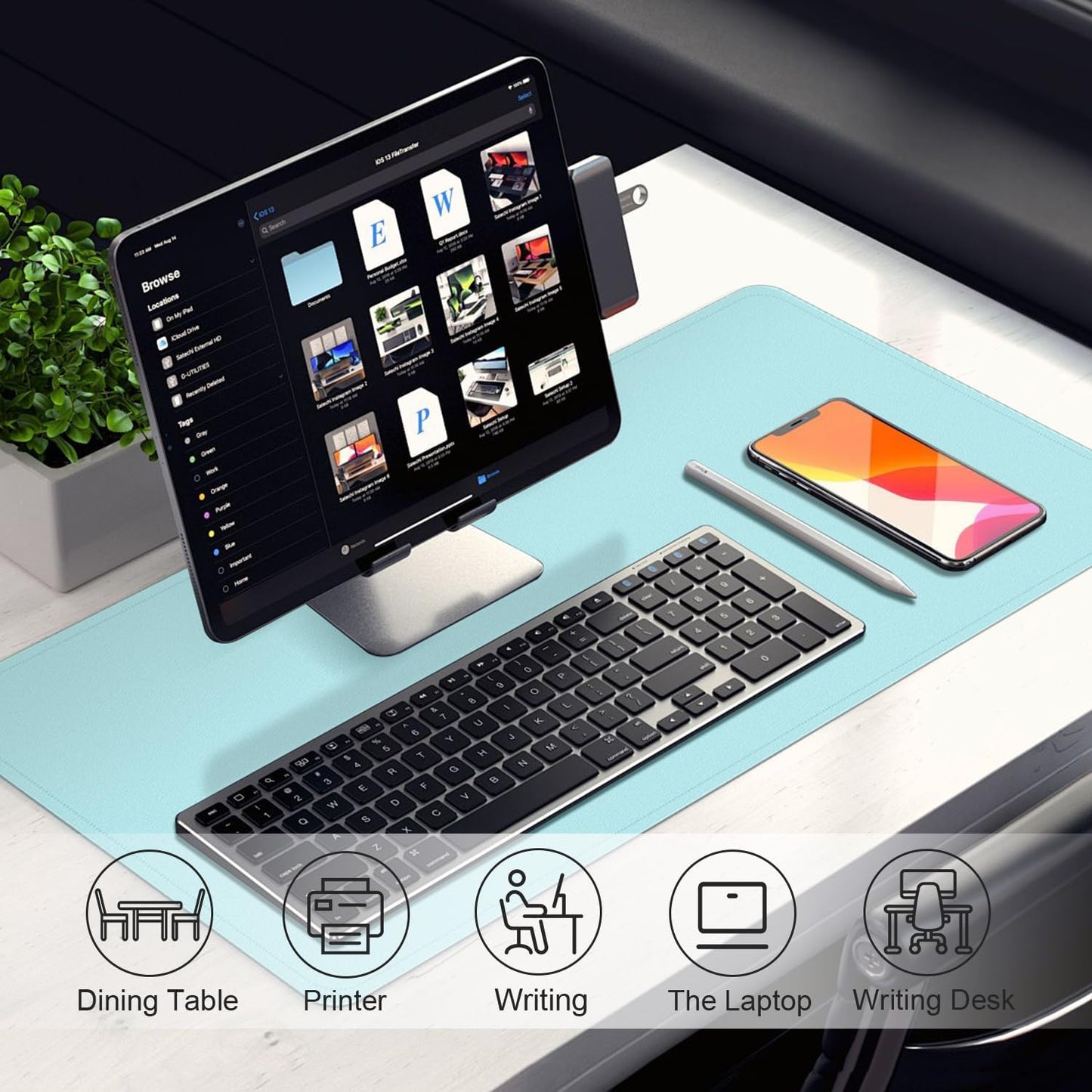 Large Desk Pad, 47.2'' x 23.6'', Computer Mat for Desk, Leather Desk Pad Protector, Suede Base Desk Blotter, Non-Slip Office Desk Mat, Waterproof Desk Writing Pad for Office and Home Aqua Frost Blue