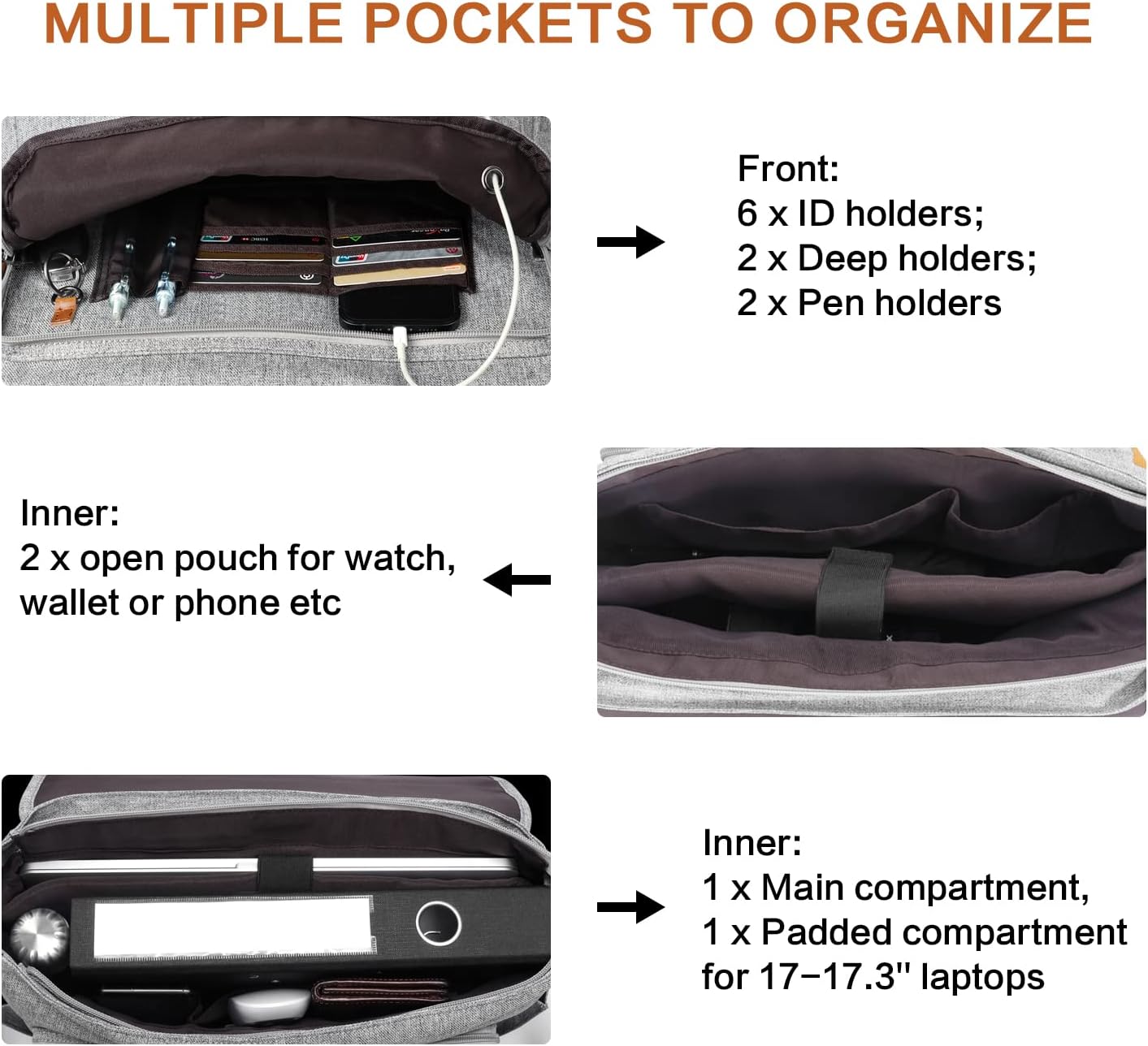 ESTARER Messenger Bag 17-17.3 Inch, Men's Computer Bag Water-resistant Canvas, Laptop Shoulder Bag for Travel Work College, Light Grey