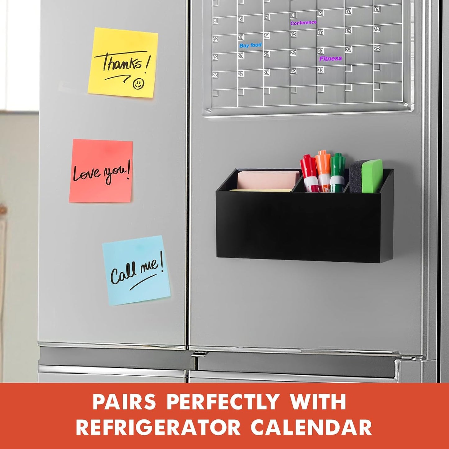 Magnetic Dry Erase Marker Holder, Acrylic Magnet Pen Holder for Whiteboard, Refrigerator, Magnetic Fridge Organizer for Office, Classroom, Whiteboard Maker Holder, Locker Organizer(Black)