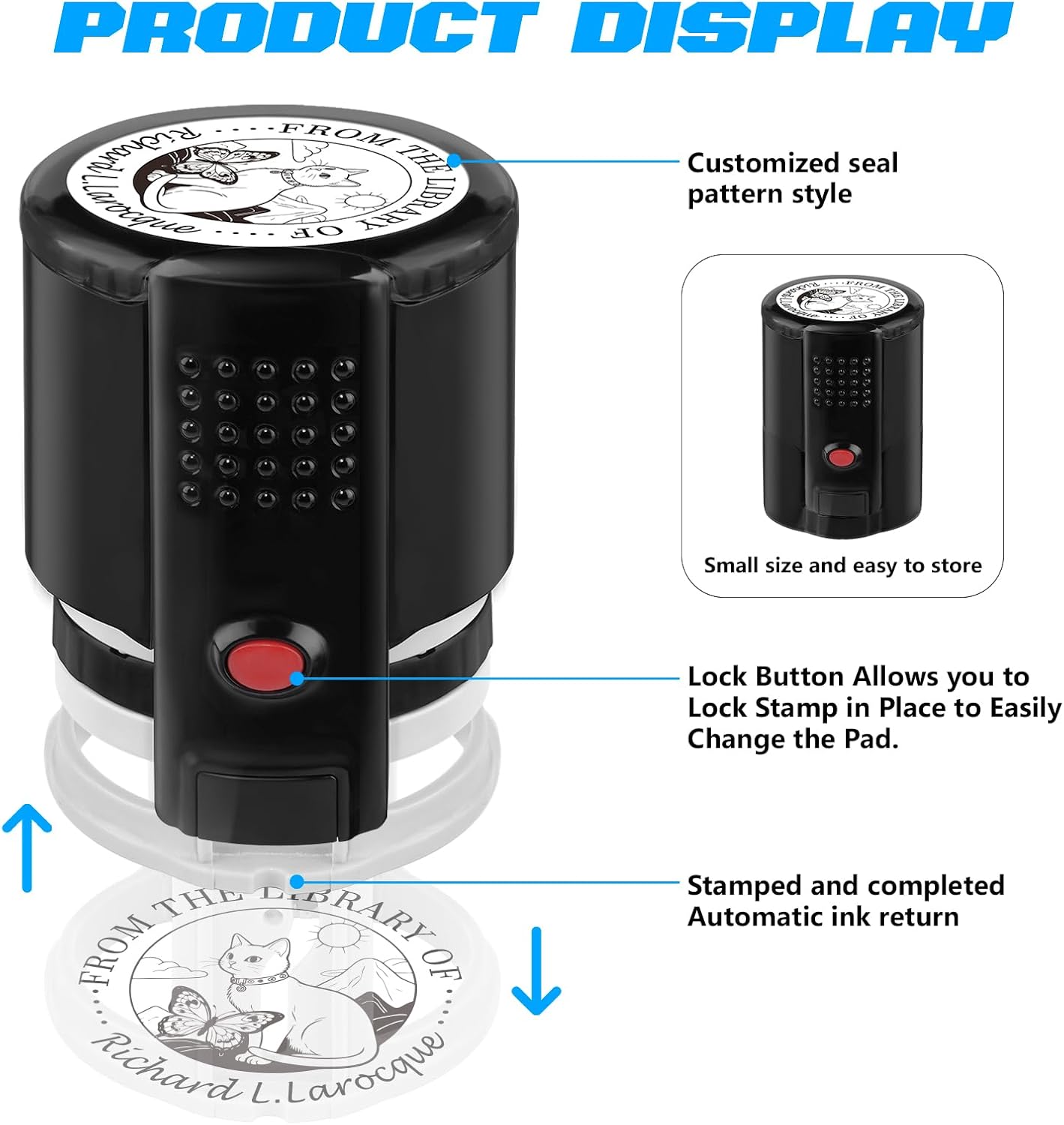 Custom Self Inking Stamp | Book Stamp Personalized Library Gifts for Book Lovers, Readers, Teachers (Cat 01)