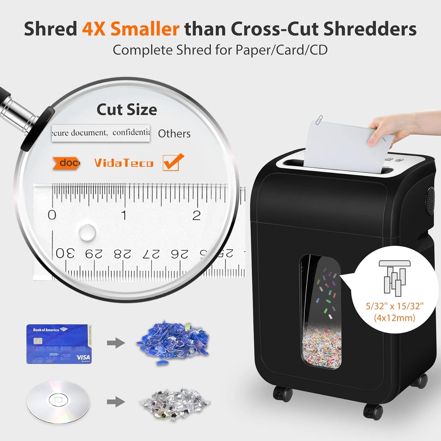 Paper Shredder for Home Office14-Sheet 60-Mins Micro Cut Shredder with US Patented Blade,Shred Card/CD/Clip/Staple,for Home Use Heavy Duty,AUTO Jam Proof,5.3-Gallon Pullout Bin(ETL)