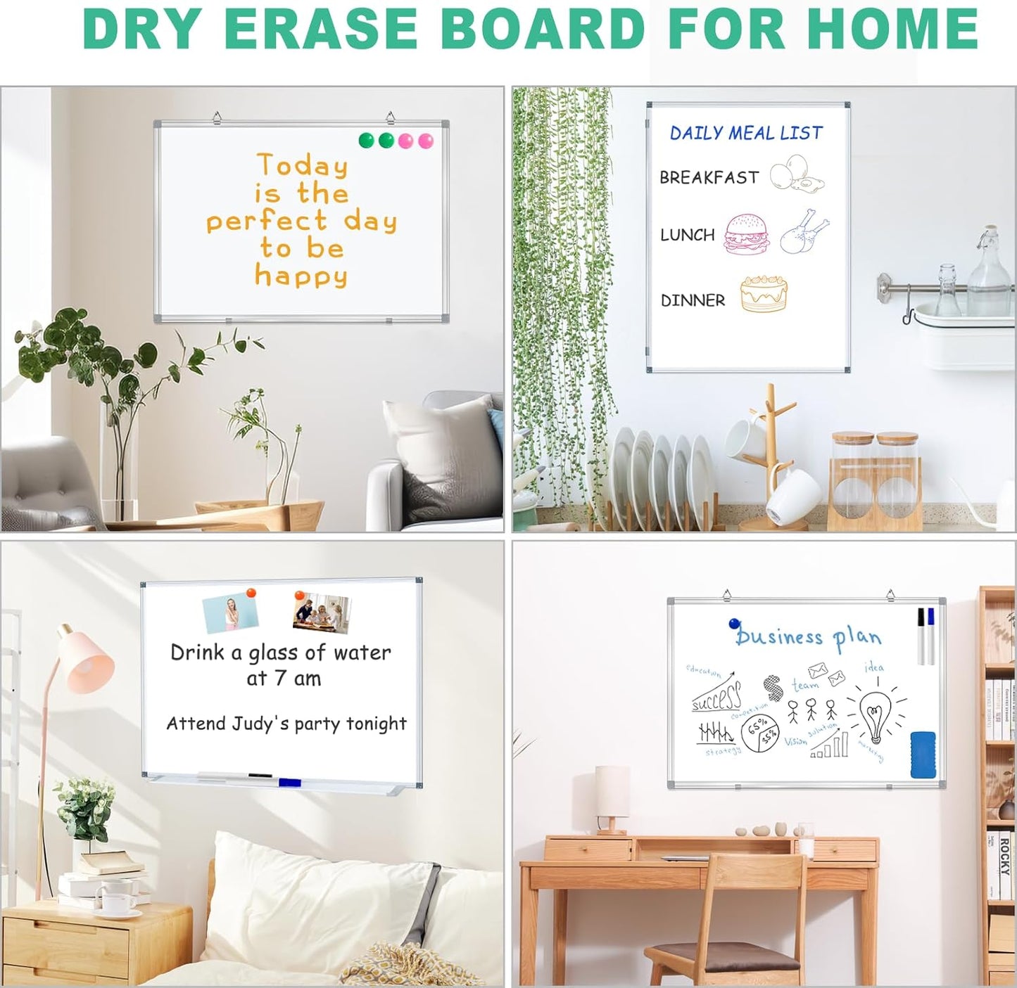 H-Qprobd 3' x 2' Magnetic Whiteboard Large Dry Erase White Board 36"x24" Aluminum Presentation Whiteboard with Long Pen Tray, 6 Markers, 2 Erasers &12 Magnets