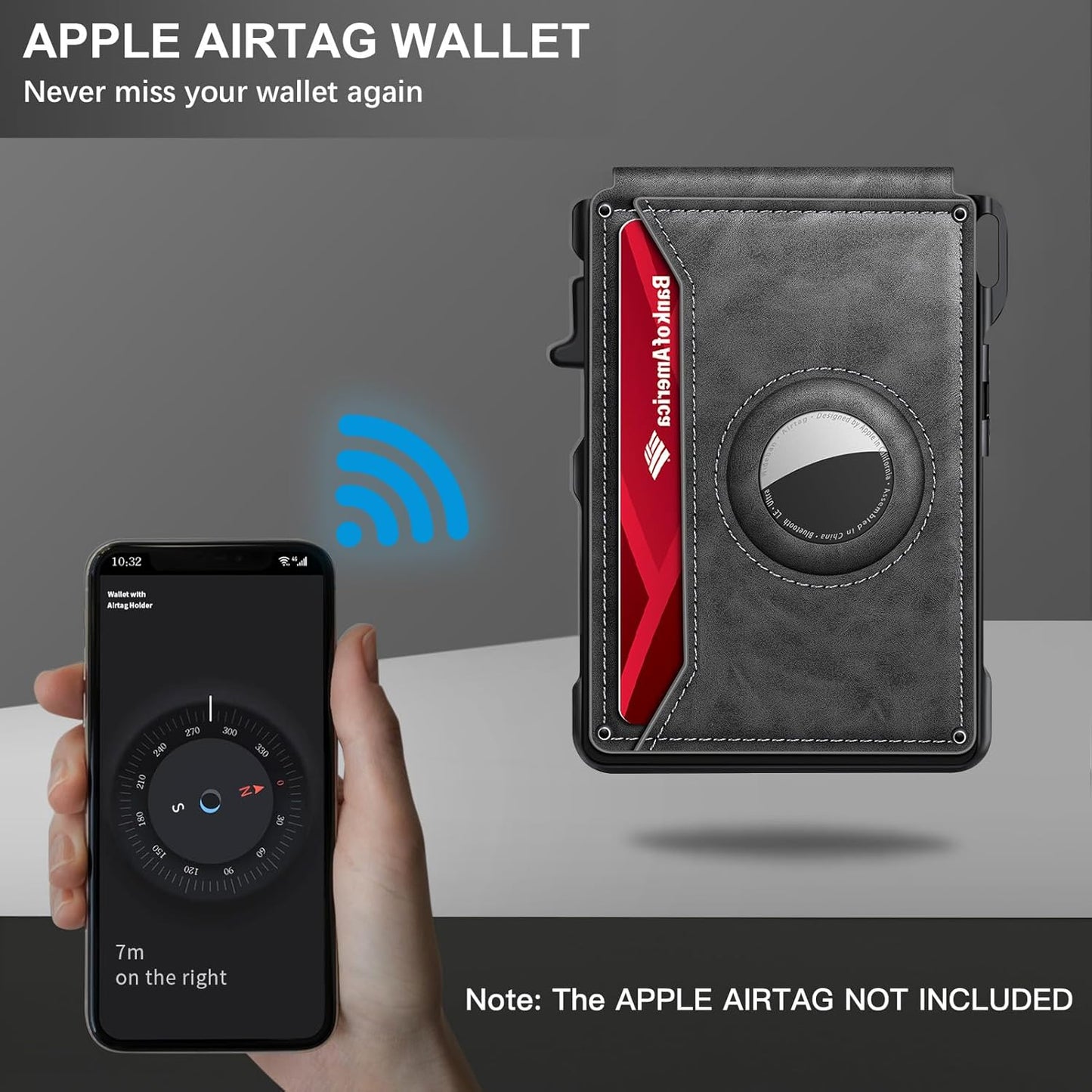 Airtag Wallet for Men, Mens Smart Wallet for Air Tag RFID Blocking, Minimalist Bifold Pop Up Aluminum Credit Card Case Holder 12+ Cards with ID Window, Gift for Men, No Airtag Included, Gray