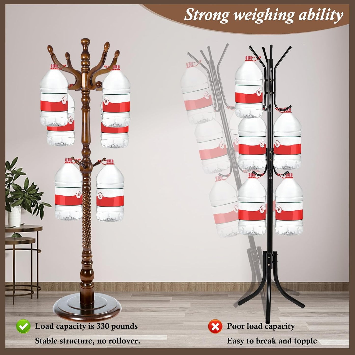 Wooden Coat Rack Freestanding, Vintage Coat Racks with Sturdy Round Base, Adjustable Height 37.40"-72.83" Entrance Coat Rack for Bedroom Living Room Entryway (Vintage Circular)