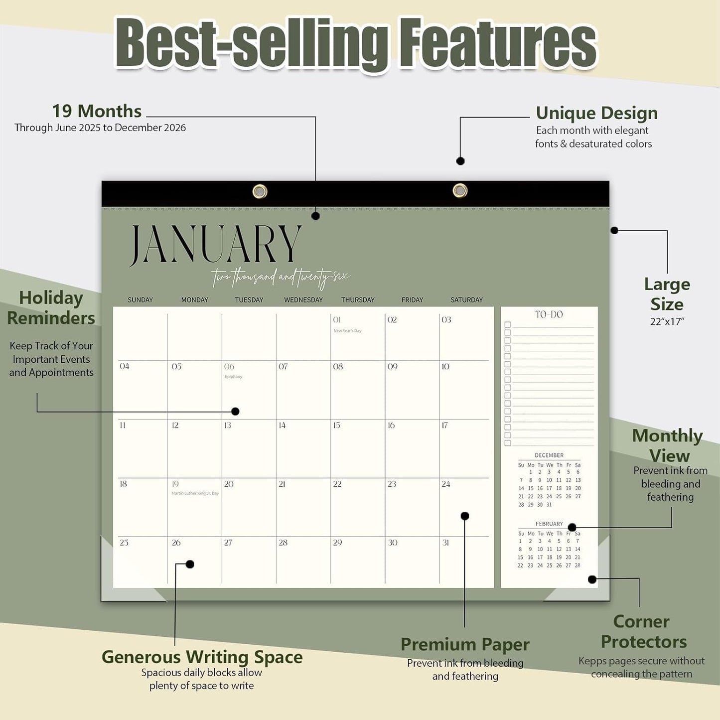 Guasslee Large Desk Calendar 2025-2026, 19-Month Large Hanging Desk/Wall Calendar From 2025 June-2026 December, 17" X 22" School Year Monthly Planner With Thick Paper For Office Home School Organizing