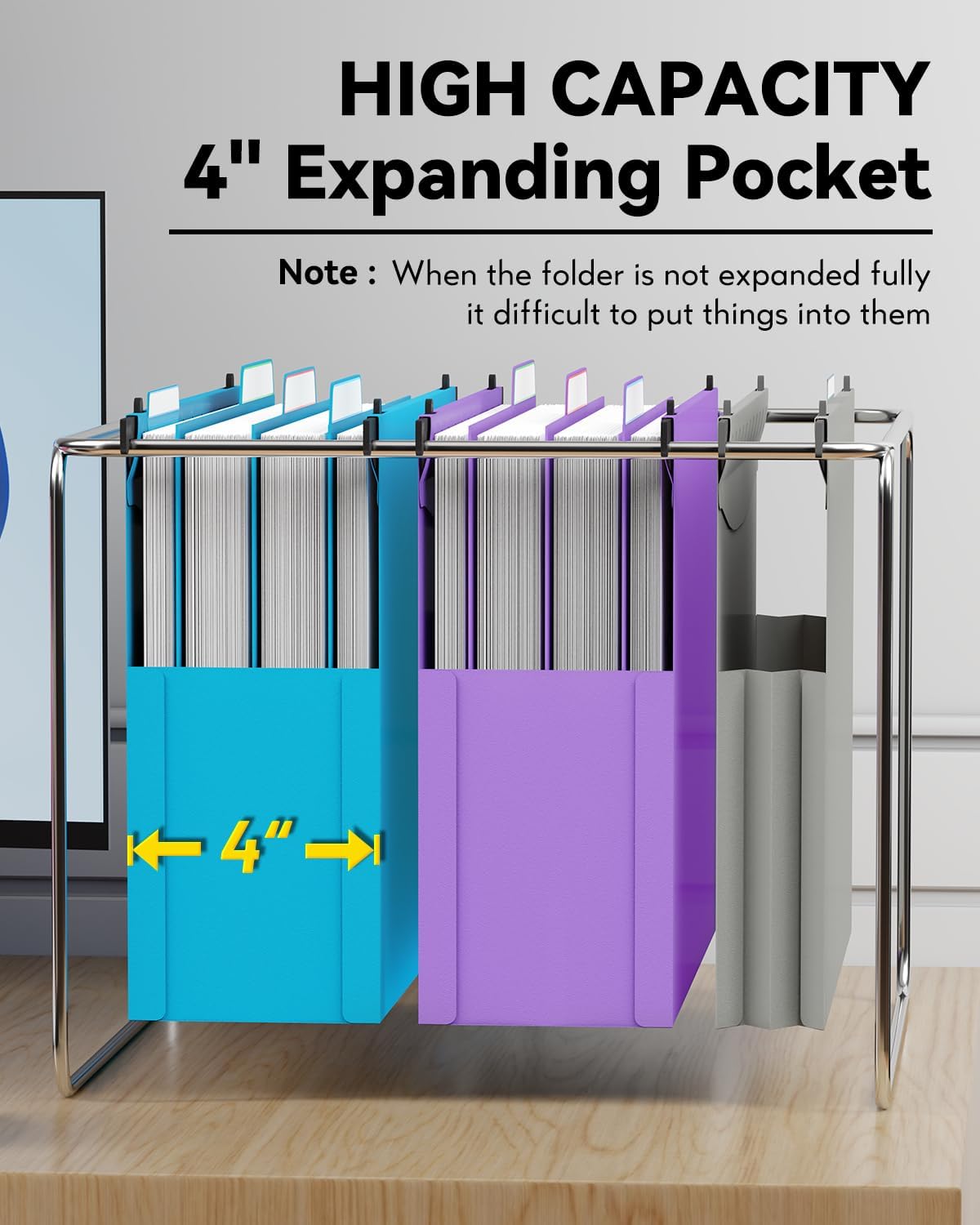 Ansook Plastic High Capacity Hanging File Folders,Heavy Duty 4”Expansion Accordian Pocket,Staggered Tabs with Movable Dividers,Reinforced Extra Wide, Letter Size,Folders for Filing Cabinet,6 Pack
