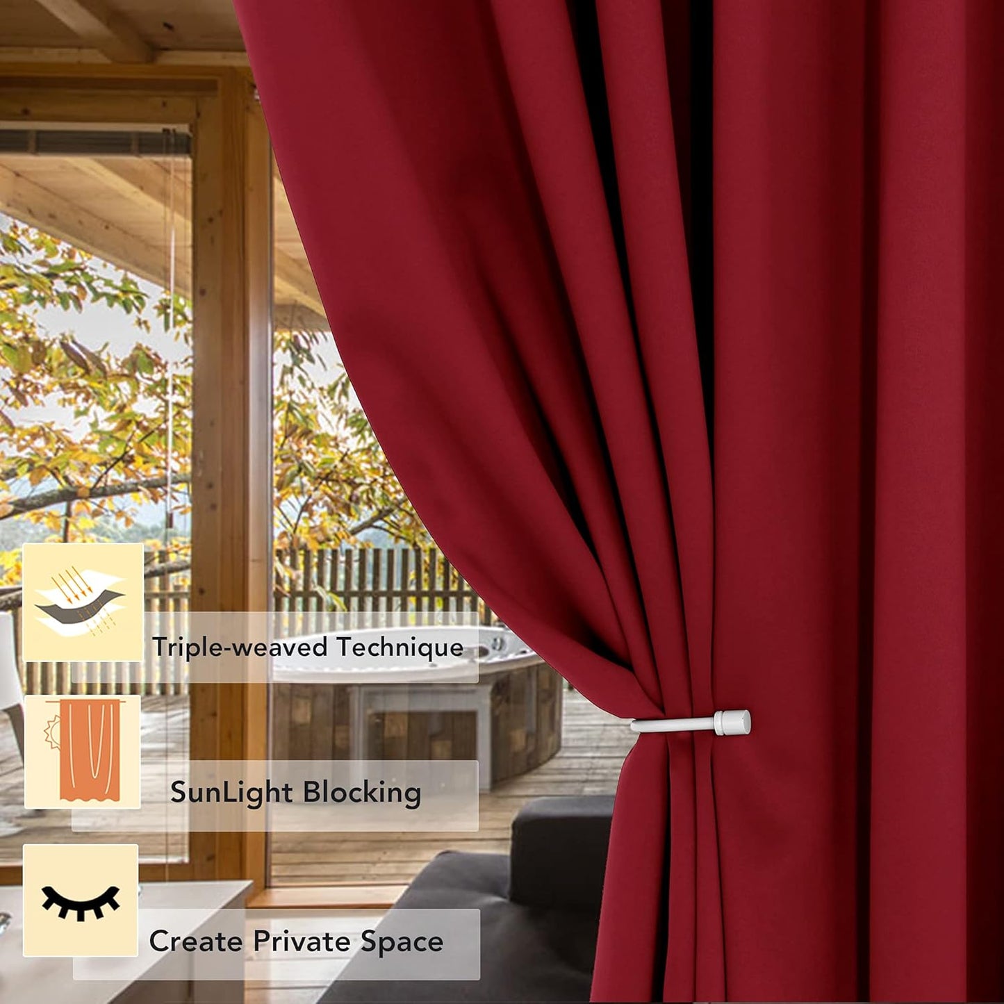 BONZER Room Divider Curtains Total Privacy Wall Room Darkening Grommet Wide Blackout Curtain Panels for Shared Room, 108L x 70W Inch (9L x 5.8W ft), 1 Panel, Red