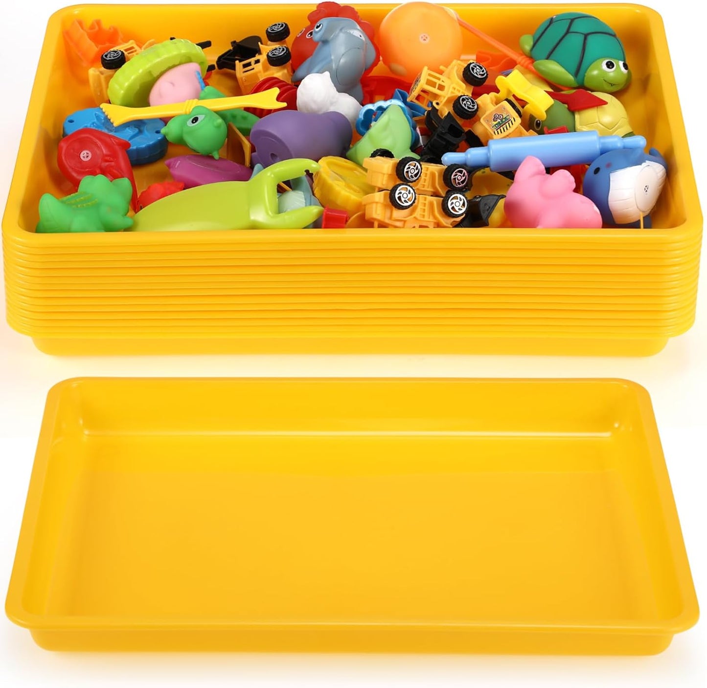 Maitys 15 Pcs Flat Plastic Trays 16.1 x 11.8'' Sensory Storage Paper Tray Stackable Classroom Bins for Office Home Organizer Crafts Supplies(Yellow)