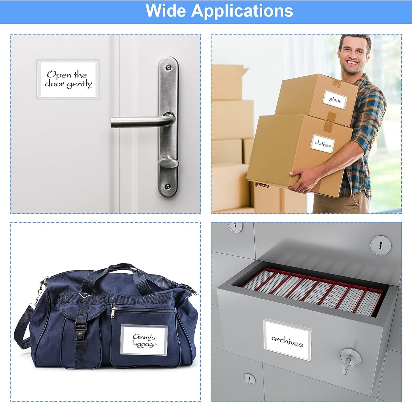 Outus 200 Sets Self Adhesive Index Card Pockets with Blank Cards 4 x 2.5 Clear Adhesive Pockets Label Holders Bin Labels for Storage Bins Organizing Box Drawer