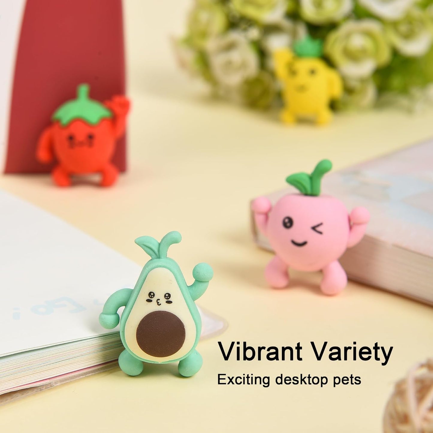 16Pcs Pencil Top Erasers for Kids, 3D Cute Fruit Pencil Toppers, Bulk Fun Pencil Cap Easters for School Classroom Supplies Prize Gifts Party Favors