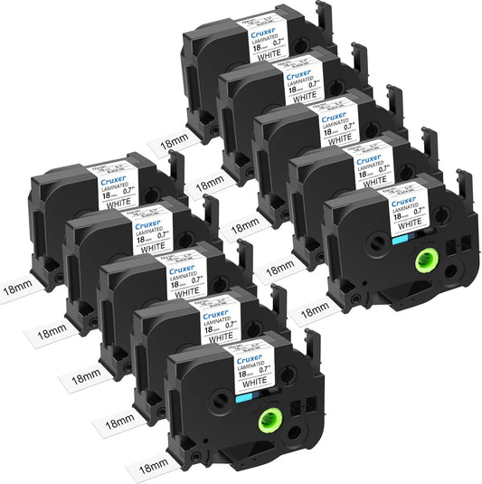 Cruxer 10 Pack Compatible for P-Touch TZe-241 TZe241 18mm 3/4" 0.7" Label Tape Black on White Tape Replacement for Ptouch PTD400AD D450 D600 PTP700 P750W PTH500LI PT1810 1880C 2730 2030 Label Maker