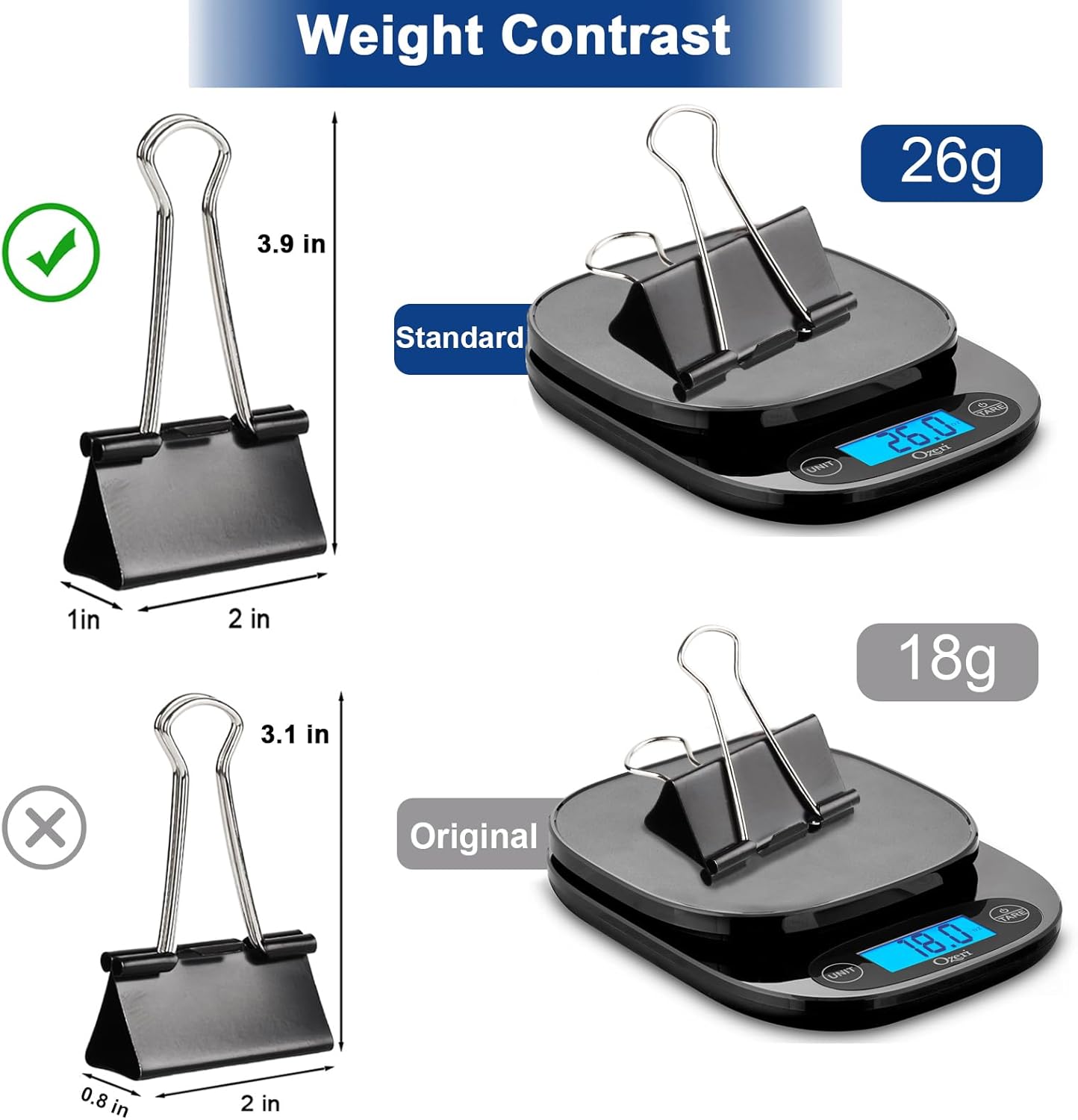 Ufmarine Extra Large Binder Clips Standard 2 inch Length, 1 inch Capacity, 40 Pcs Jumbo Binder Clips for Office