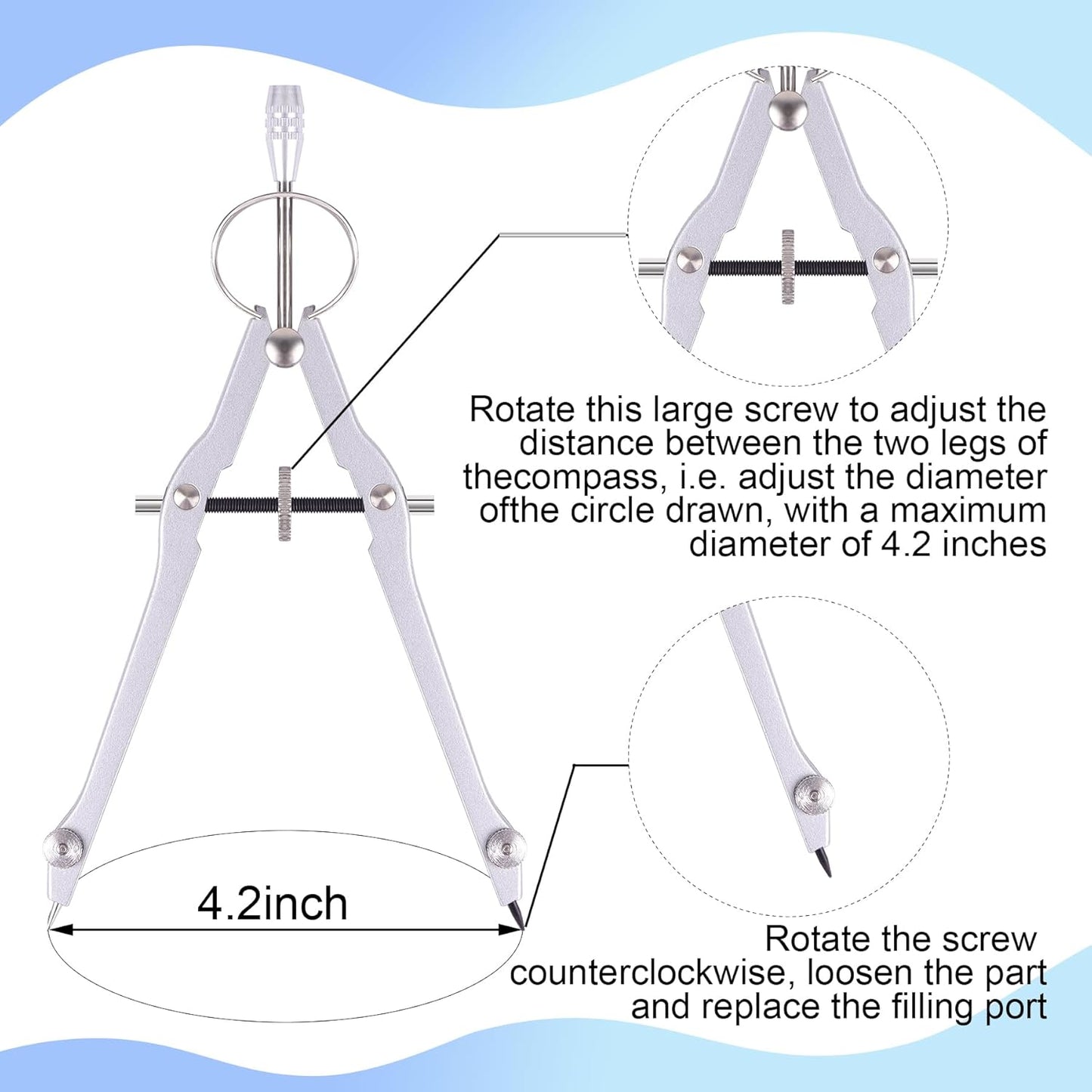 Compass and Protractor Set, Professional Drawing Compass Tool, Metal Compass with Extra Refills, Compass for Geometry and 6 Inch Math Protractors 180 Degree (Purple)