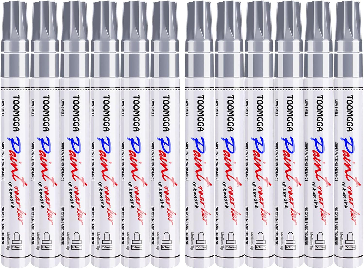 Silver Paint Pens Paint Markers - 12 Pack Permanent Markers Oil Based for Metal Wood, Pens for Metal, Car Tyre, Wood, Plastic, Rock Painting, Glass, Craft Supplies, Waterproof