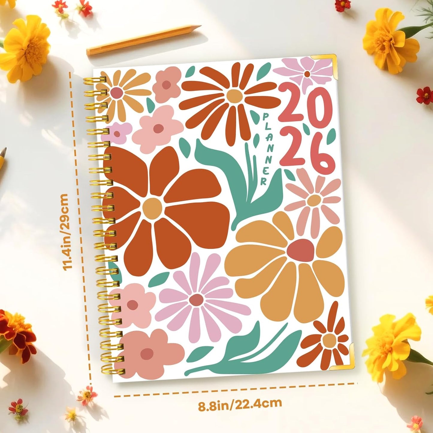 GuassLee Planner 2026 Daily Weekly and Monthly - Large A4 Planner from January 2026-December 2026, 8.8"x11.4" Aesthetic Teacher Student Agenda Book with Back Pocket, Stickers, Coated Tabs, A4 Size