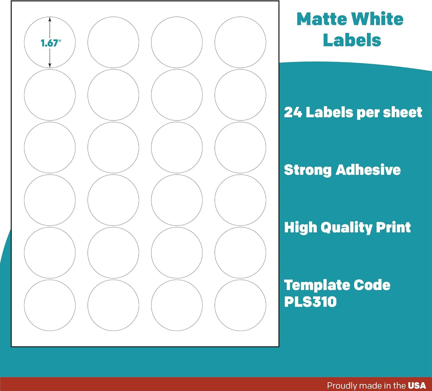 Premium Label Supply White Sticker Round Labels – 1-2/3" Circle – Laser/Inkjet Compatible – (24 per Sheet), 25 Sheets – 600 Total Adhesive Labels