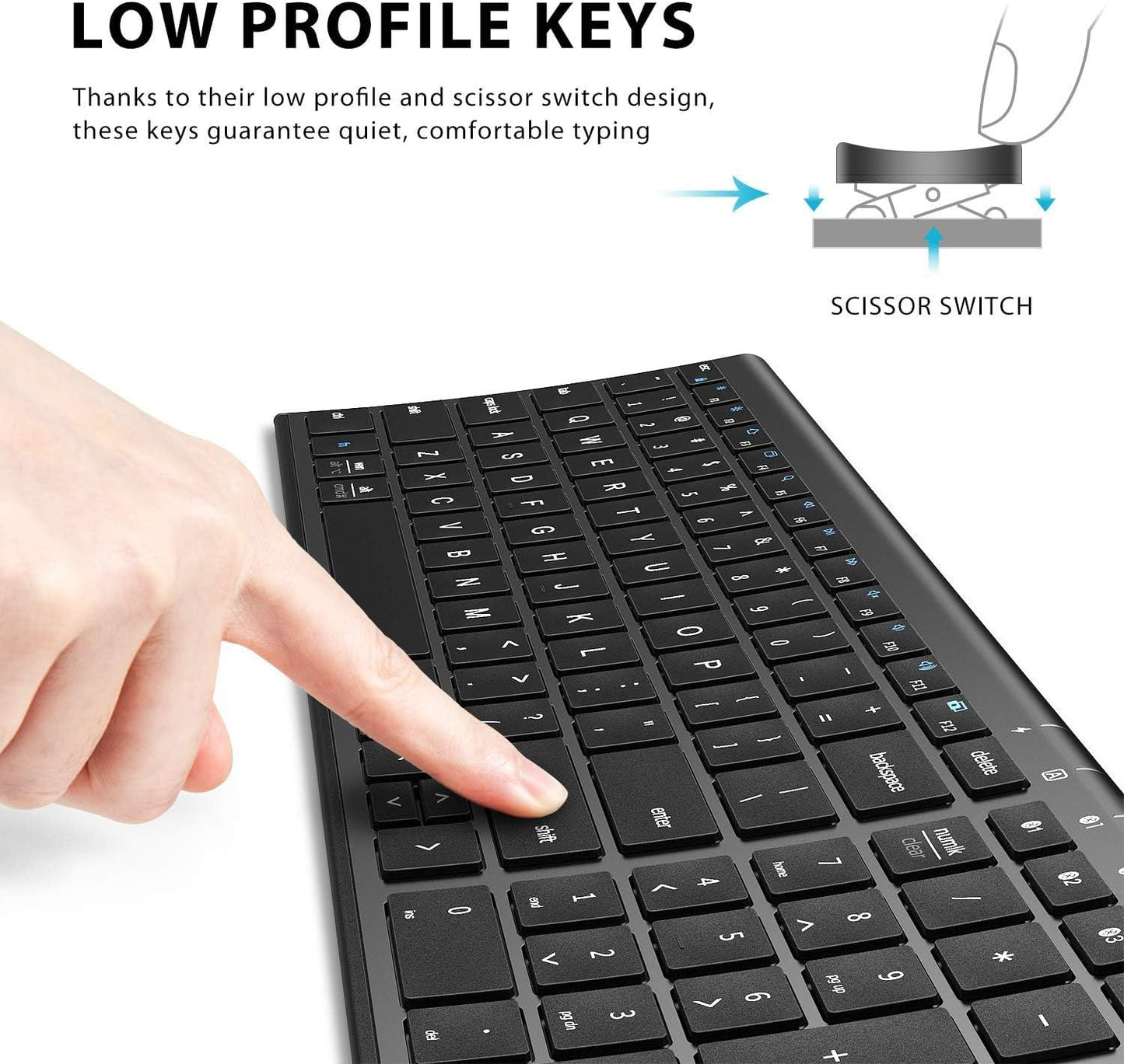 iClever BK10 Bluetooth Keyboard, Universal Bluetooth 5.1 Wireless Keyboard with Number Pad, Ergonomic Design, Multi-Device Compatibility, Stable Connection for Mac, iPad, iPhone, Android, Windows