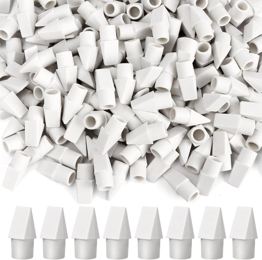PRALB 200PCS Grayish White Pencil Top Eraser Caps - Compact Bullet Tip Erasers for Home, School & Office Essentials