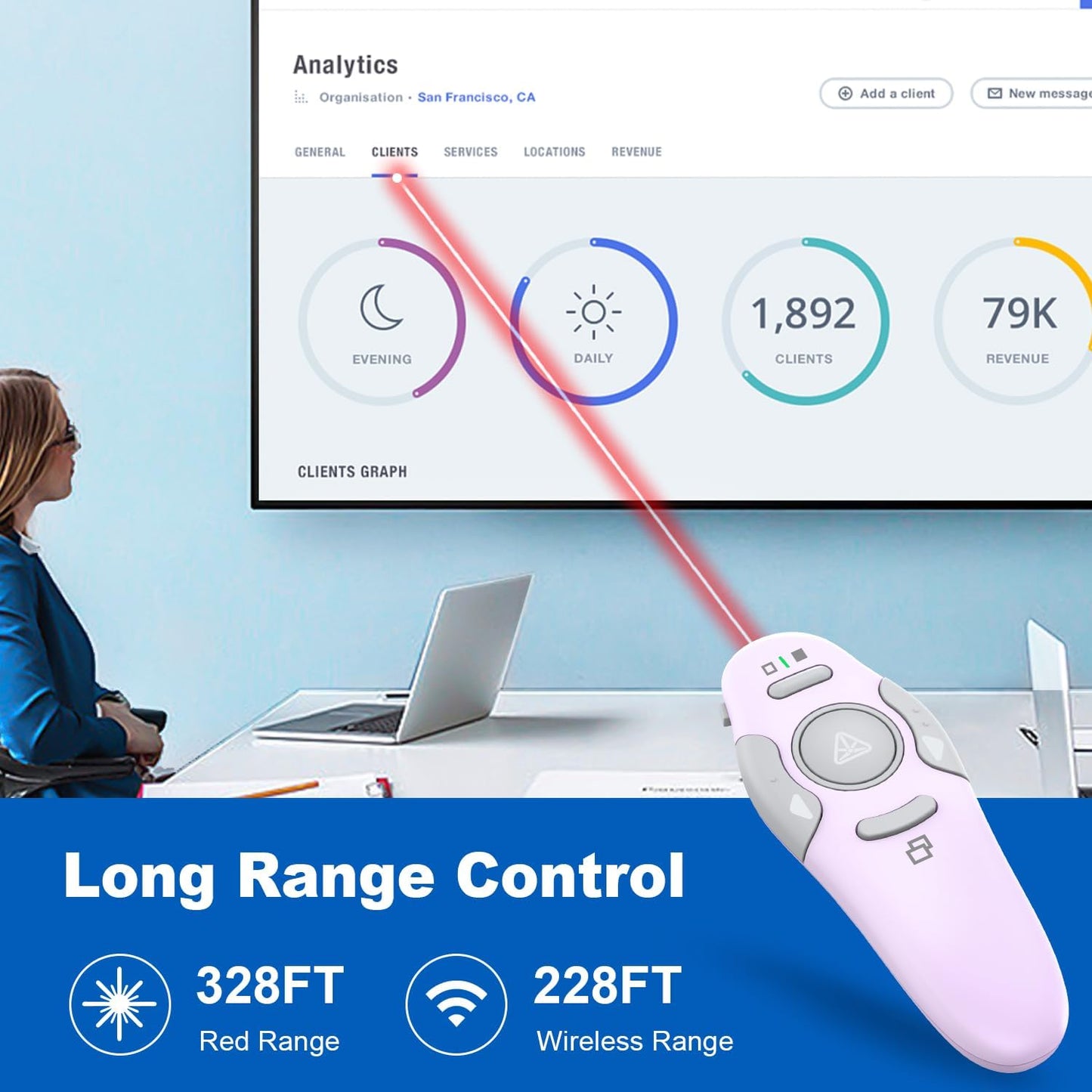QUI Presentation Clicker Wireless Presenter Remote Clicker for PowerPoint Presentation Remote, PowerPoint Slide Advancer for Mac/Windows/Linux, Google Slide/PPT/Keynote, Type-c Purple