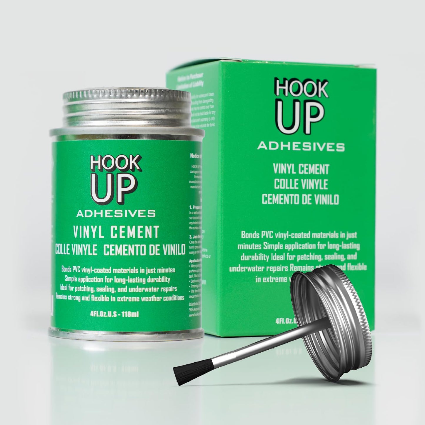 HOOK UP Adhesives Vinyl Contact Cement, Glue 4oz Waterproof, Fast-Drying Repair Adhesive for Pools, Inflatables, PVC, Air Mattresses, PVC Pipes, Tarps, Boats, Rafts, Upholstery Strong Bond, Cement