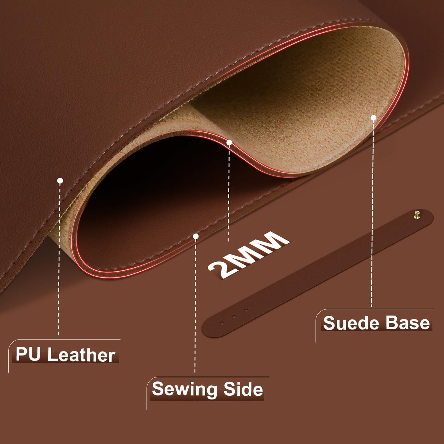 Leather Desk Pad Protector and Mat, Large Mouse Pad, Non-Slip Blotter, Office Laptop Desk Pad, PU Leather Writing Pad for Office and Home (Seal Brown, 31.5" x 15.7")