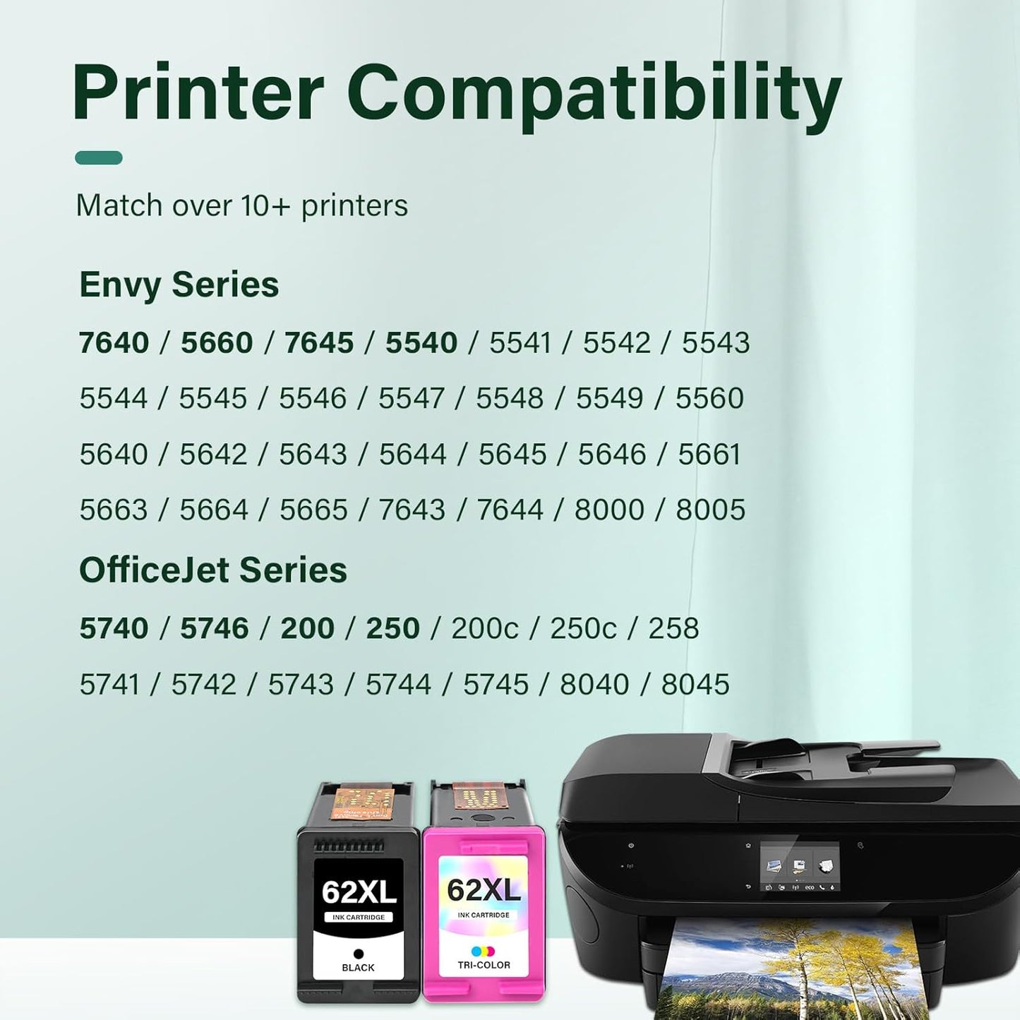 62XL 62 Ink Cartridges Black and Color Combo Pack Remanufactured Replacement for HP 62XL 62 Ink Envy 7640 5660 5540 7645 5740 5746 OfficeJet 250 200 Printer,Black,Tri-Color,2-Pack