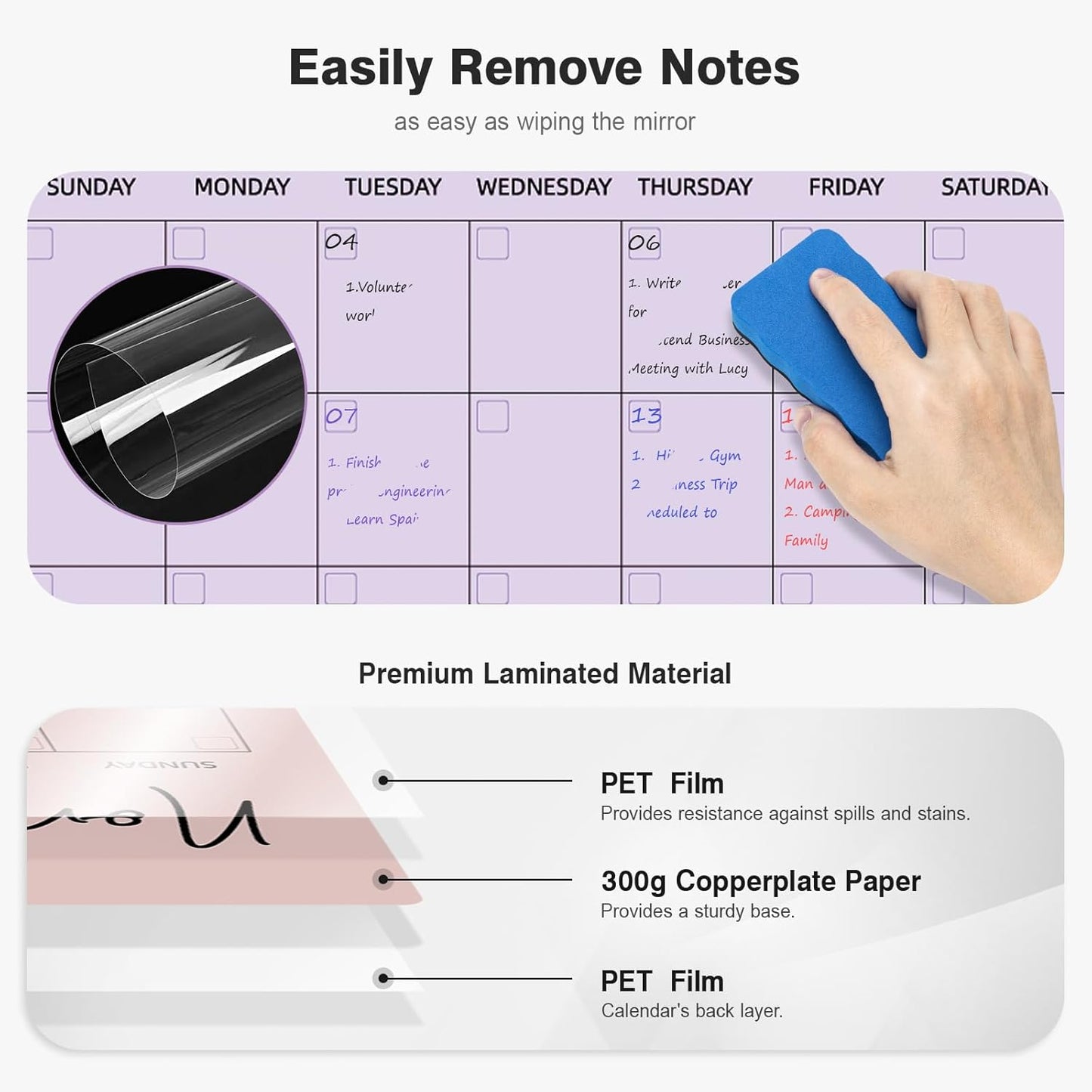 Ospelelf Undated Dry Erase Wall Calendar 12 Month, 12" x 17" Laminated Calendar Monthly Office Calendar 2025, 12 Sheets