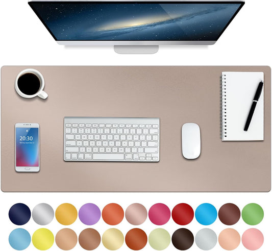 Boutilon Leather Desk Pad Protector,Non-Slip Mouse Pad,Laptop Desk Pad,Office Mouse Mat,Waterproof Leather Desk Blotter,Desk Writing Pad for Office and Home (M-Champagne,30"x14")