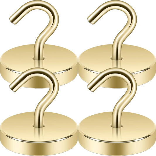 Neosmuk Magnetic Hooks, Heavy Duty 170lb Strong Magnets for Cruise Cabins, Ship Essentials, Large Metal Hooks for Hanging on Fridge(Gold,Pack of 4)