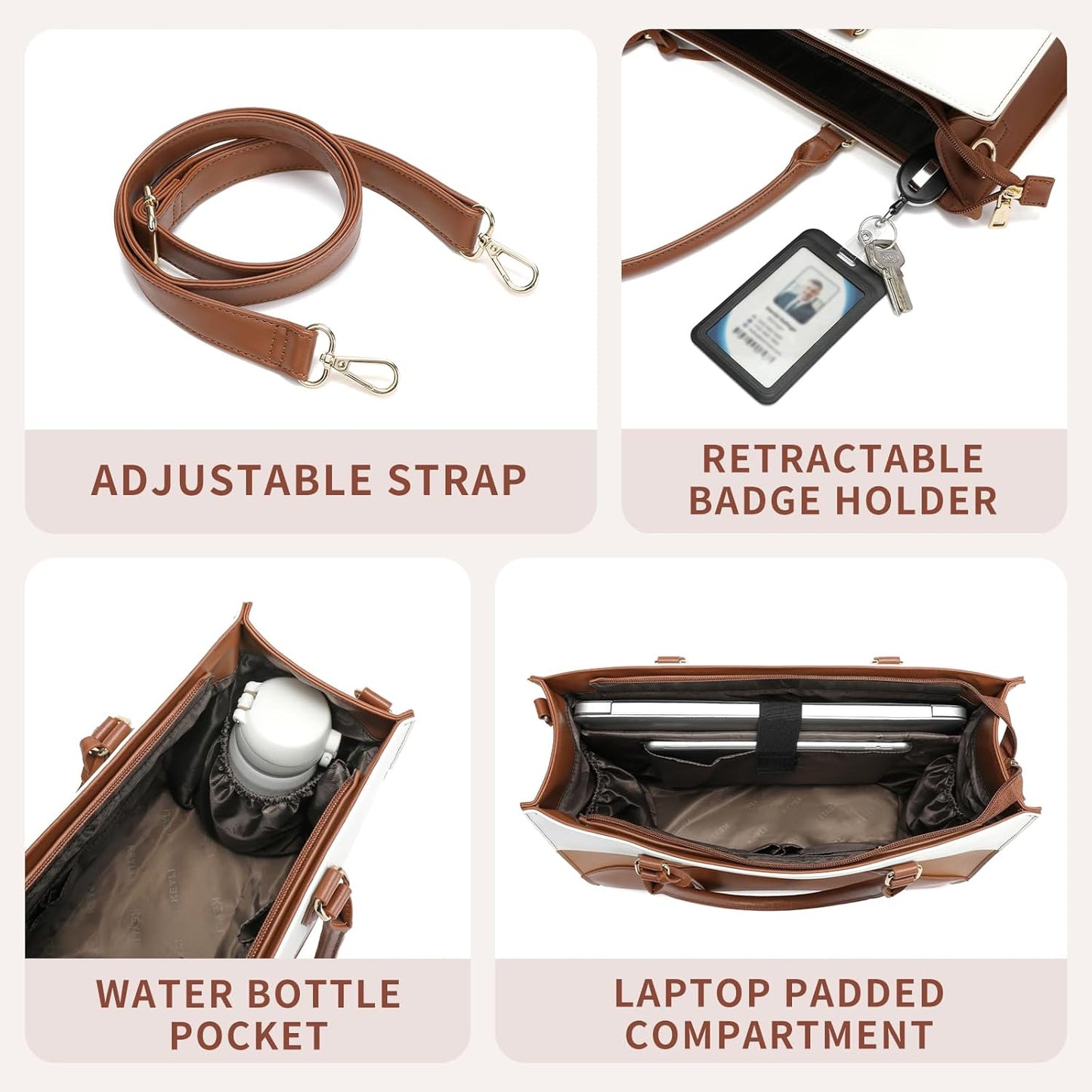 Keyli 3pc Sets Laptop Bag for Women,15.6 Inch Work Tote Bags Waterproof Leather Business Computer Briefcase Shoulder Handbag