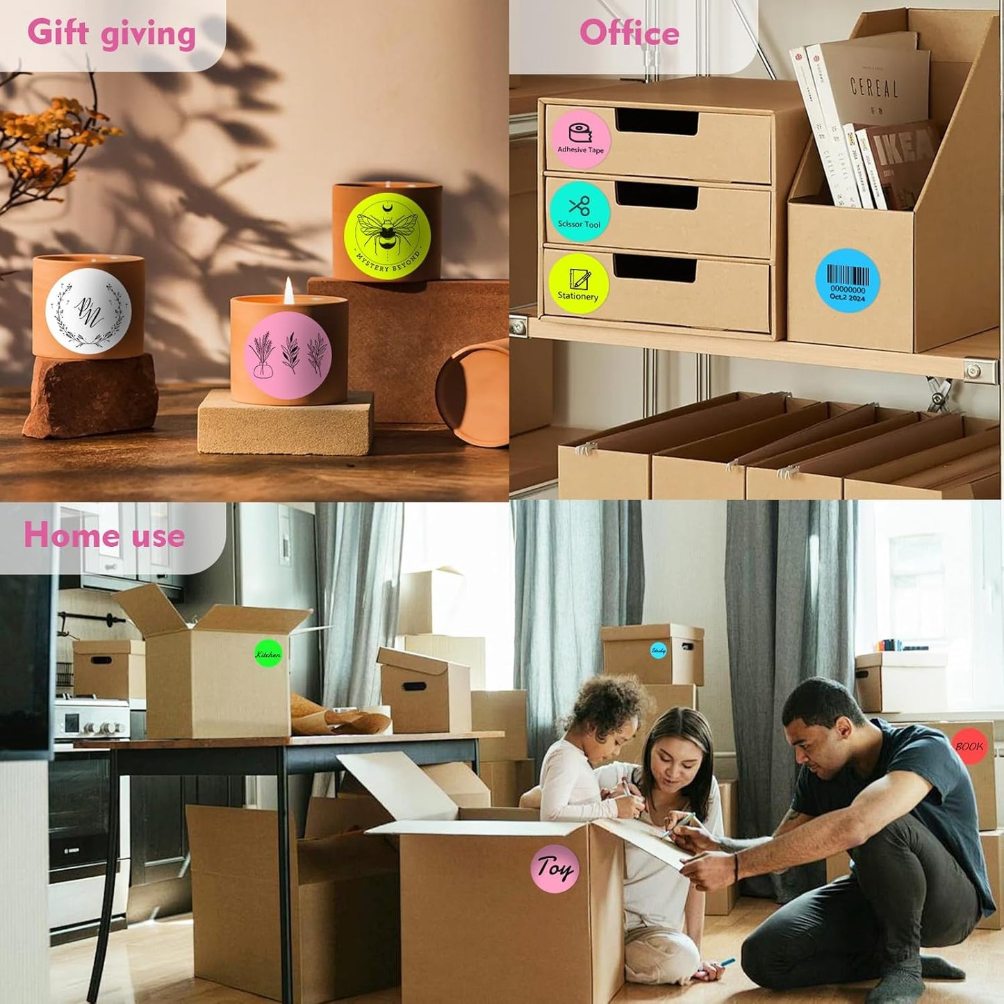 3 X 3 Inch Color Coding Dot Labels Circle Thermal Printable Waterproof 500 Pcs Round Stickers Adhesive Writable for Office, Home, Garage, DIY Sticker, Barcodes, Name Tag, Pink