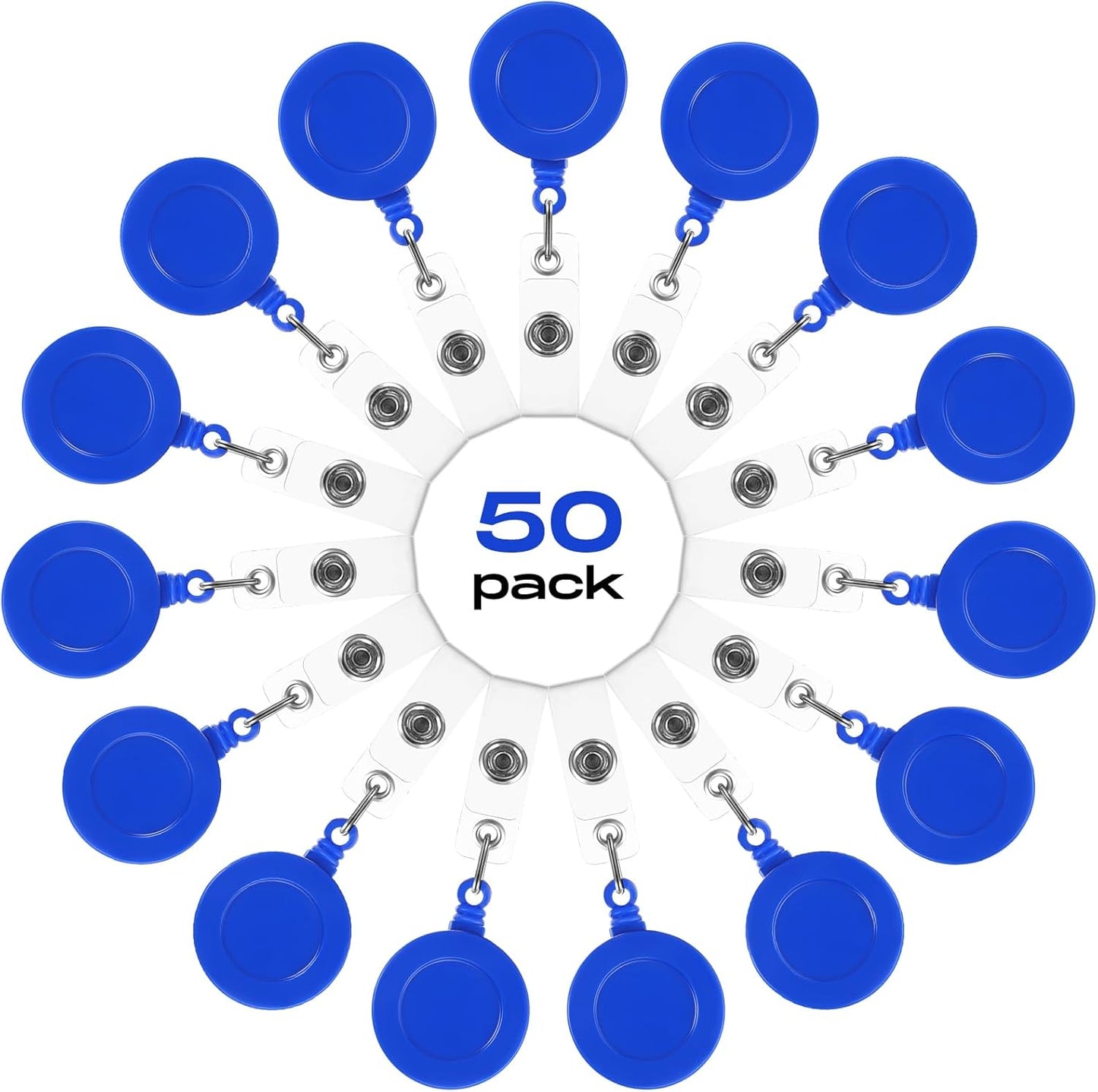 Zonon 50 Pieces Retractable Badge Holder Reels with Swivel Alligator Clip, ID Card Holder Name Badge Reel Clips for Students Teachers Office Workers (Blue)