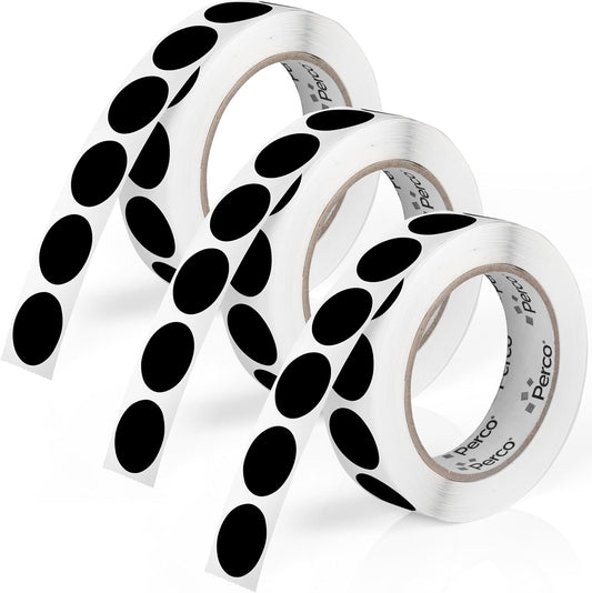 Perco Black 1-Inch Round Circle Dot Sticker Labels - Multi-Roll Pack (3 Rolls, 1,000 Labels Each) - Permanent Adhesive, Vibrant Colors, Strong Hold - Perforated for Easy Use - Made in USA