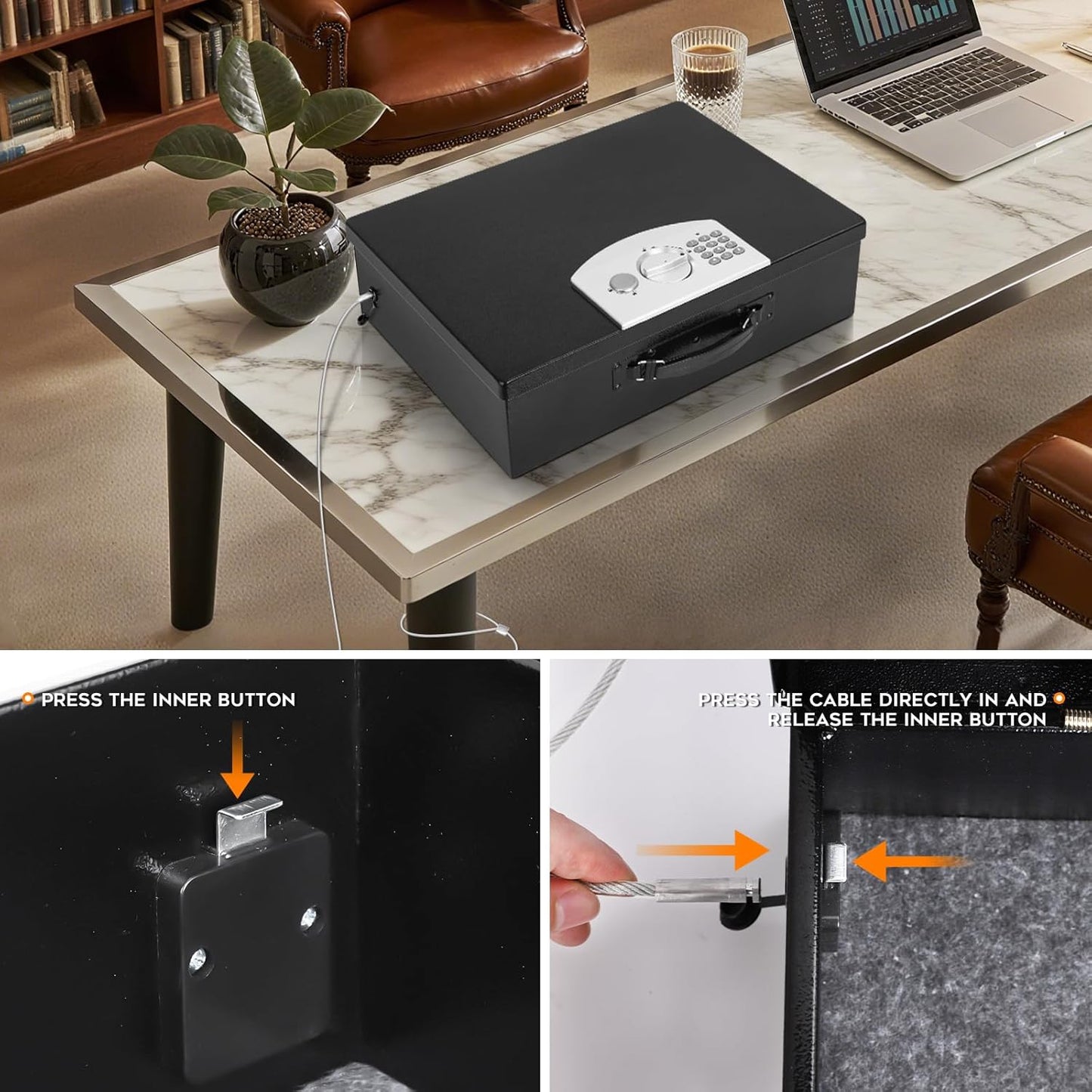 Dalmbox Portable Metal Safe Box with Digital Code Lock,Fire Resistant Storage for Documents, Fireproof Safe Box, Lock Box with Electronic Keypad, Car, Home, Office and Outside, Black XXL