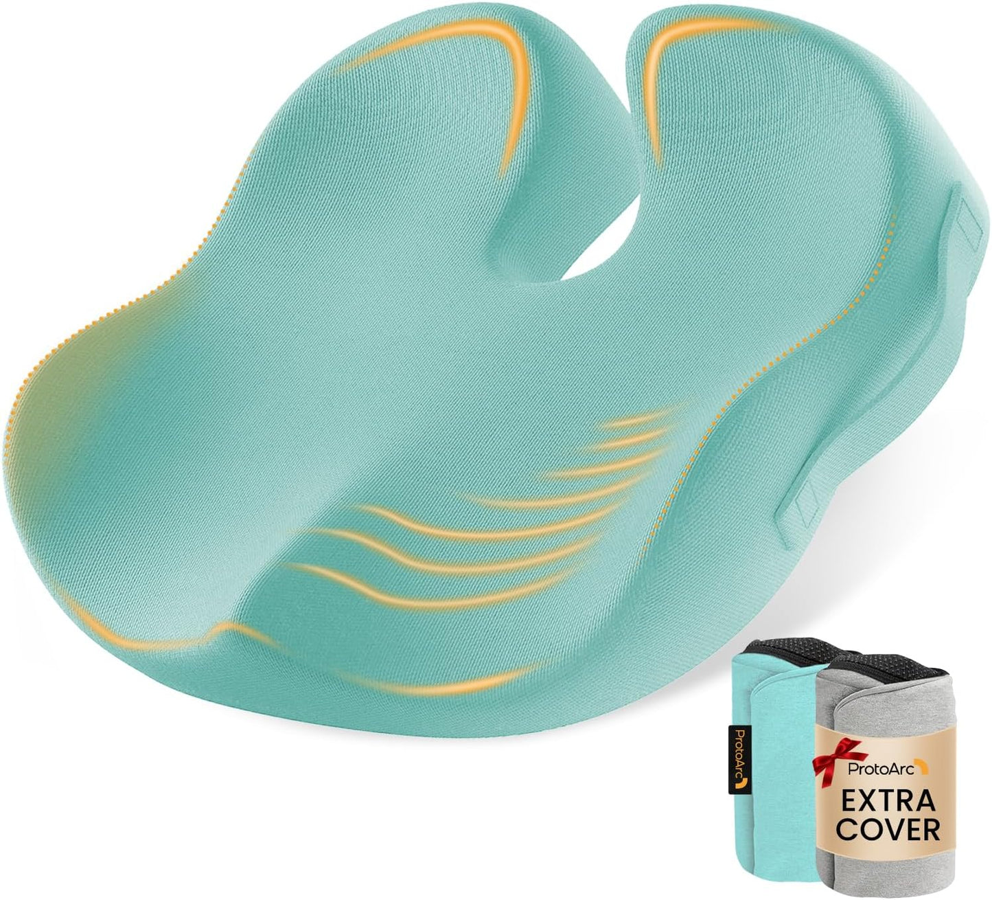 ProtoArc Extra Large Seat Cushions for Office Chairs, Ergonomic Memory Foam Seat Cushion for Home, Extra Cover, Car Seat Cushions for Driving, Pressure Relief Pad for Sciatica - Mint Green