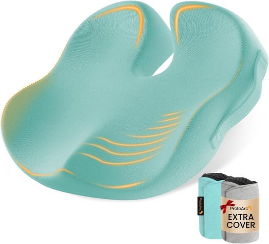 ProtoArc Extra Large Seat Cushions for Office Chairs, Ergonomic Memory Foam Seat Cushion for Home, Extra Cover, Car Seat Cushions for Driving, Pressure Relief Pad for Sciatica - Mint Green