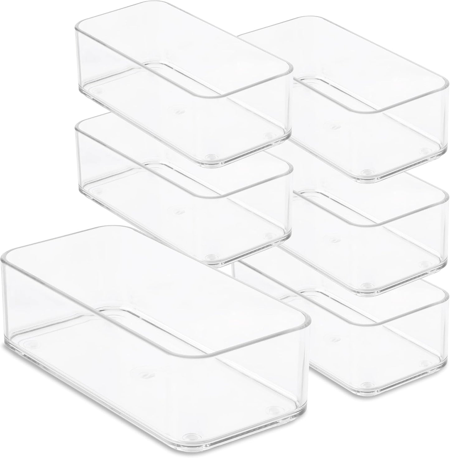 Plastic Clear Drawer Organizers. Bathroom, Kitchen, Bedroom, Nail Polish, Office Organizer Bins, Storage Trays. Heavy Duty, Stackable. 6" x 3" x 2" Set of 6