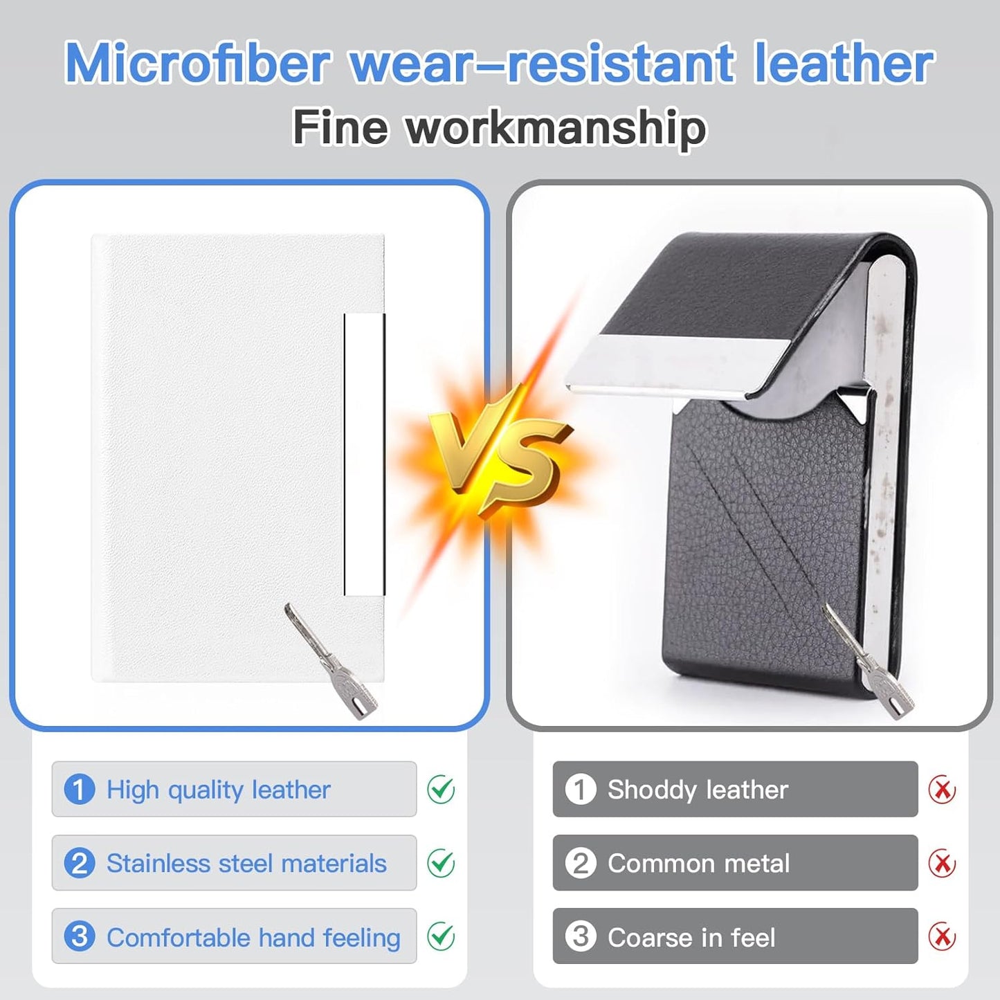 Padike Business Card Holder, Business Card Case Professional PU Leather & Stainless Steel Multi Card Case,Business Card Holder Wallet Credit Card ID Case/Holder for Men & Women. (T-White)