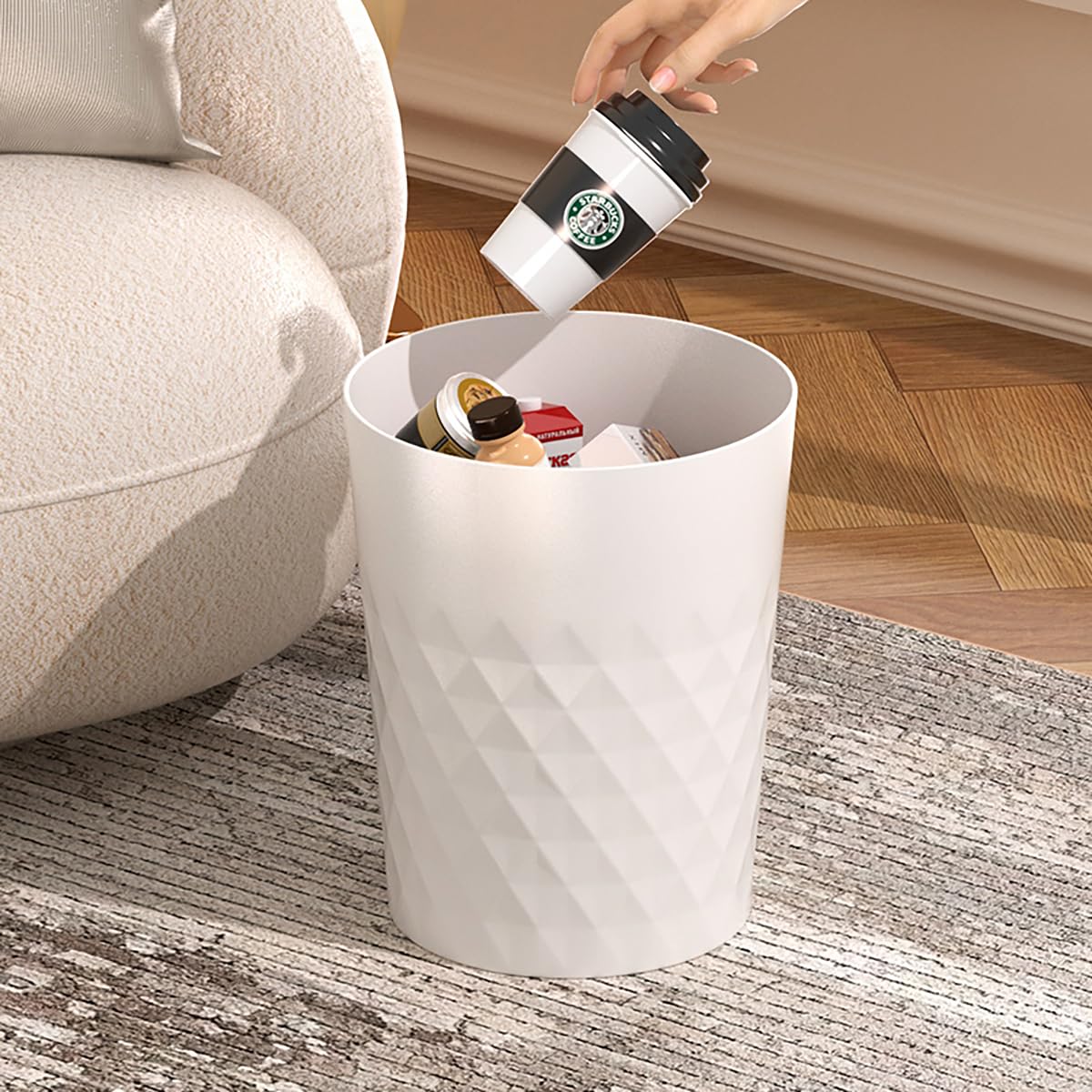 2 Pack Small Trash Can 1.8 Gallon Bathroom Garbage Can Waste Basket Recycling Bin for Dorms Bedrooms Offices Kitchens, White