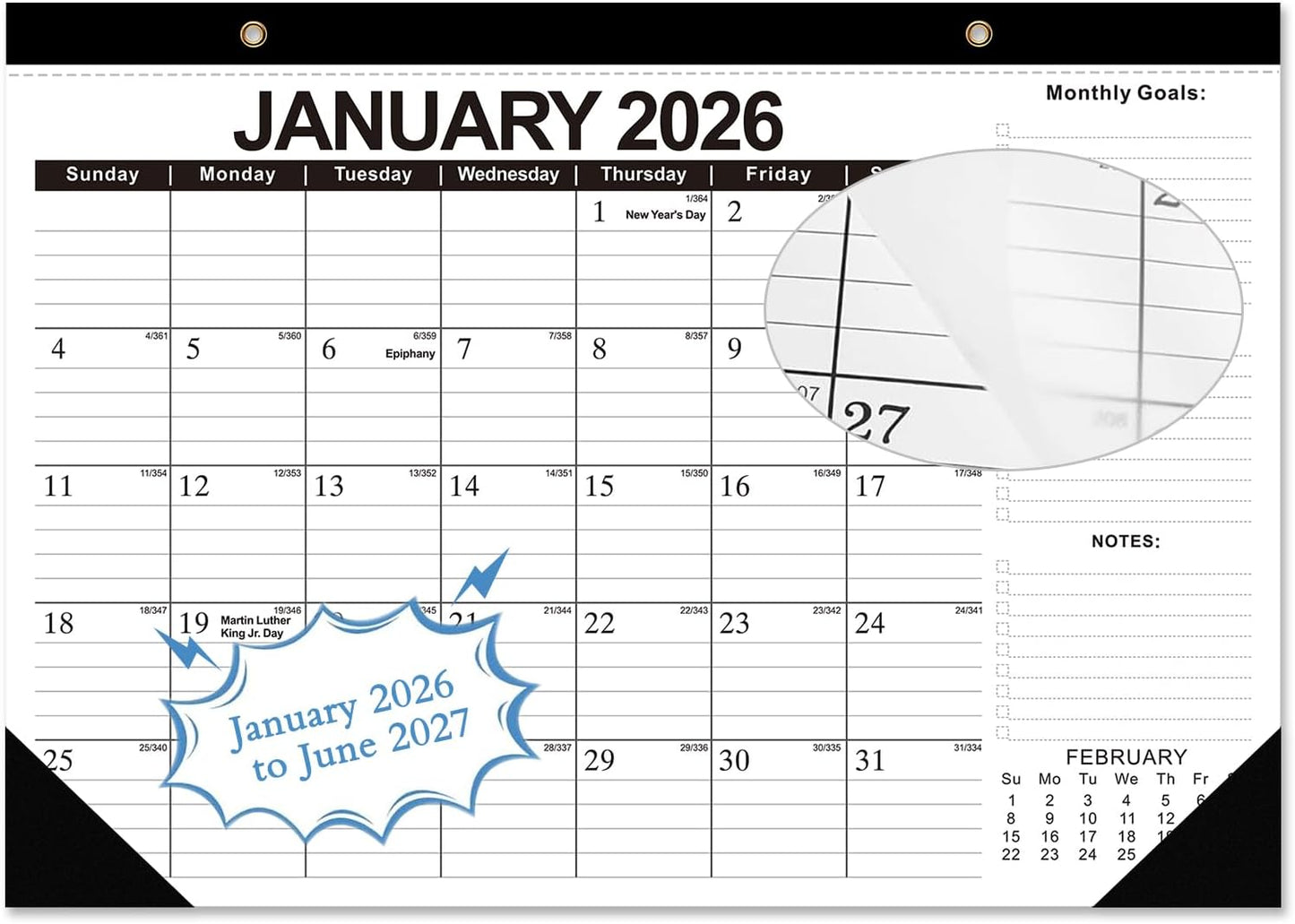2026-2027 Desk Calendar, 18 Months Desk Calendar Jan 2026 - Jun 2027, 17" × 12" Desktop Calendar with Ruled Blocks, Corner Protectors, Thick Paper for Home Office