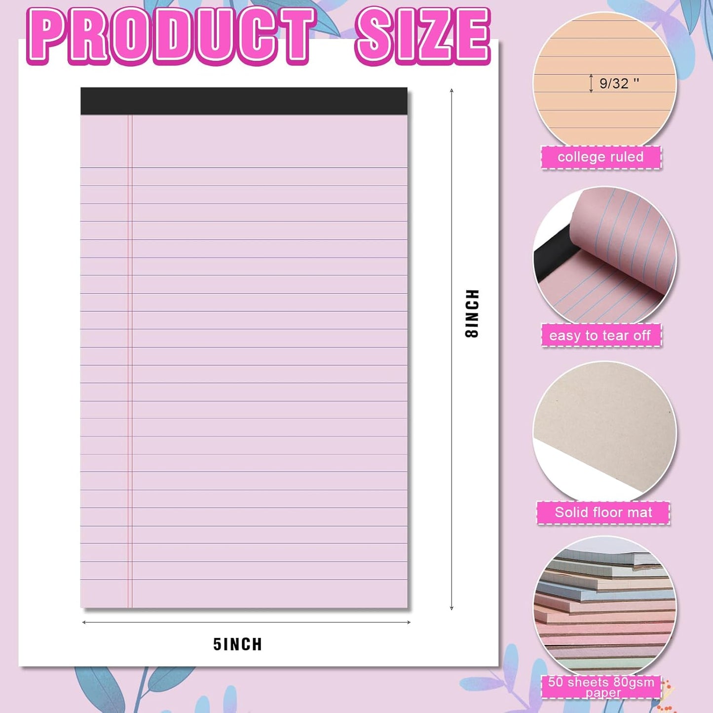 Lincia 12 Pcs 12 Pcs 5" x 8" Small Legal Pads Colored Lined Note Pads Narrow Ruled Writing Notepads 50 Sheets Per Micro Paper Notebook Lined and Perforated for College Office Supplies (Sweet Colors)