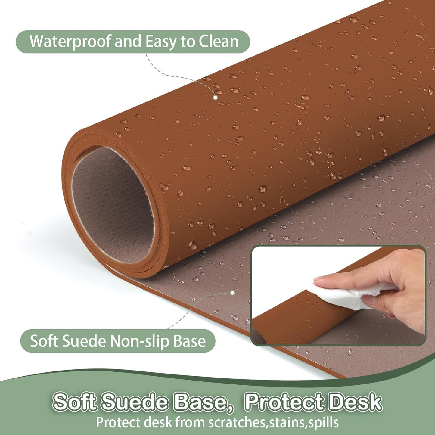 Boutilon Leather Desk Pad Protector,Non-Slip Mouse Pad,Laptop Desk Pad,Office Mouse Mat,Waterproof Leather Desk Blotter,Desk Writing Pad for Office and Home (XXXL-Brown,47"x 24")