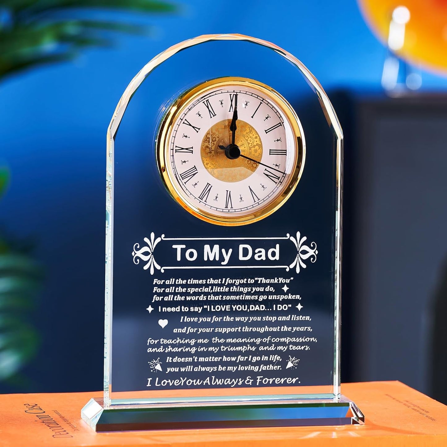 Dad Gifts - Delicate Dad Birthday Gifts from Daughter Son ,Christmas Fathers Day Birthday Gifts for Dad, Ideas, Glass Clock Gift, Birthday Gifts for Dad Who Wants Nothing (Battery not Included) (Dad Gifts)